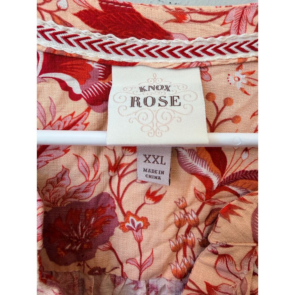Knox Rose Button Down Smocked Bodice Blouse Women's XXL Rayon Floral - Picture 3 of 7
